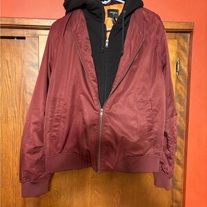 Forever 21 Men's Burgundy Satin Bomber Jacket